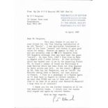 Pat Hancock fighter ace typed signed letter to WW2 RAF Battle of Britain historian Ted Sergison with