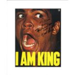 Muhammad Ali signed colour I am King picture. Mounted to approx 16x12. Dedicated. Good Condition.