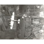 Lancaster Over Target 10x8 black and white photo signed by 10 Bomber Command veterans. F/O Ken