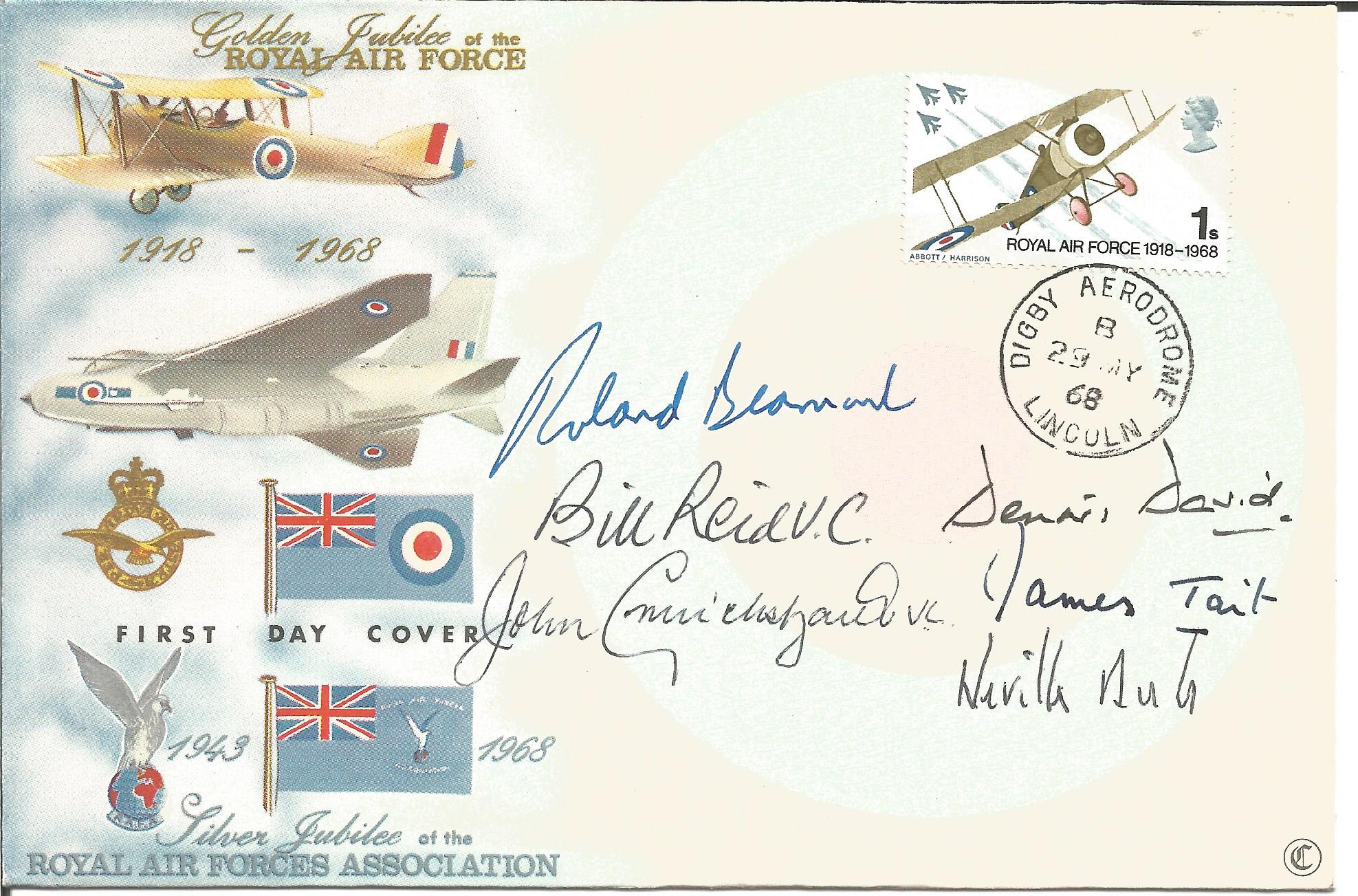 Rare WW2 multiple signed 1968 RAF FDC. Signed by John Cruickshank VC, Bill Reid VC, Roland