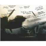 Multi signed 10x8 colour Mosquito photo signed by 12 pilots and navigators. Bayon DFC, Brown DFC,