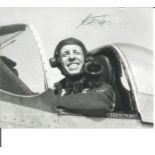 Rudolf Falkowski signed 4 x 3 b w photo in cockpit from Ted Sergison Battle of Britain Historian