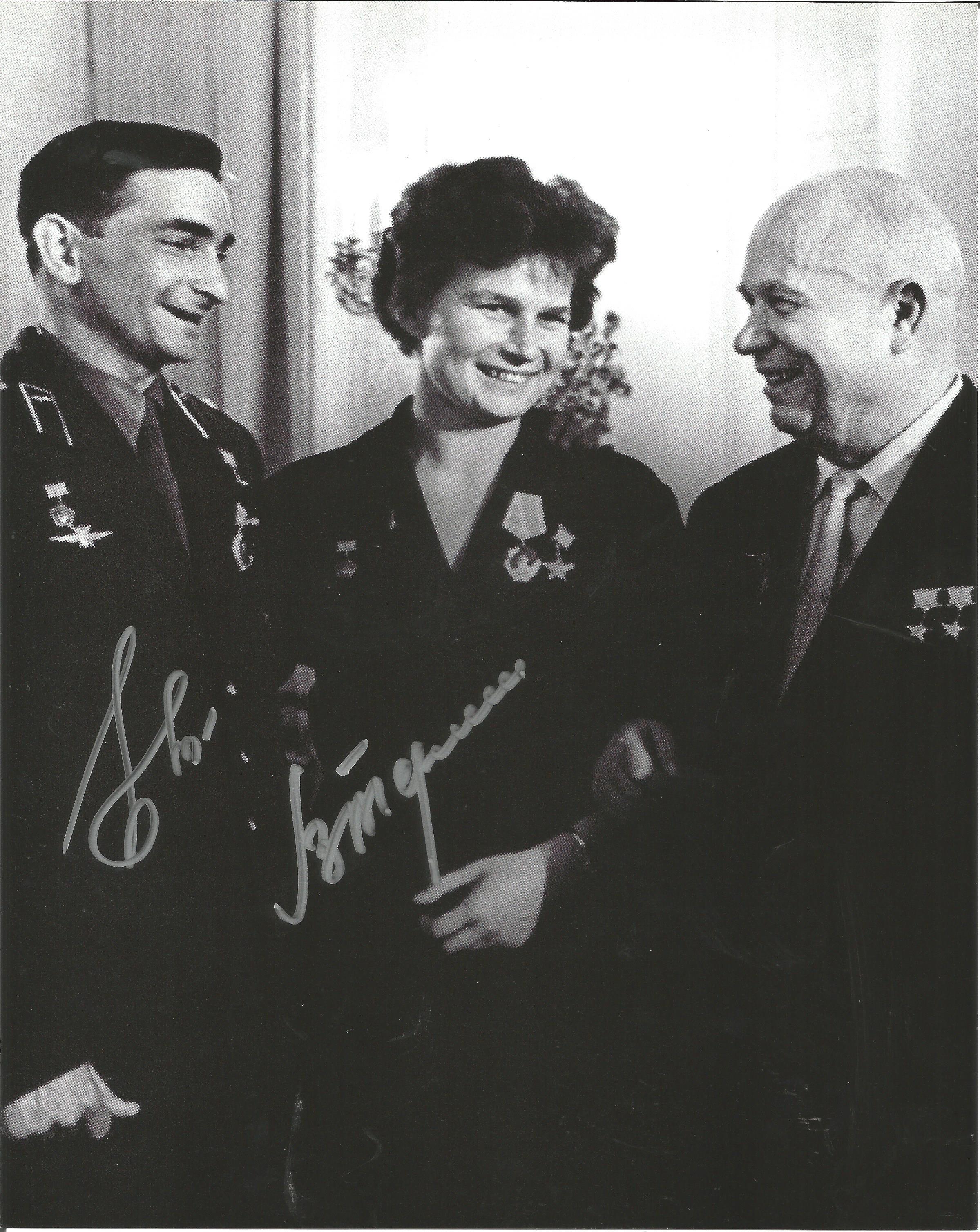 Cosmonauts Valentina Tereshkova and Valery Bykovsky genuine signed 10x8 b/w photo . Good