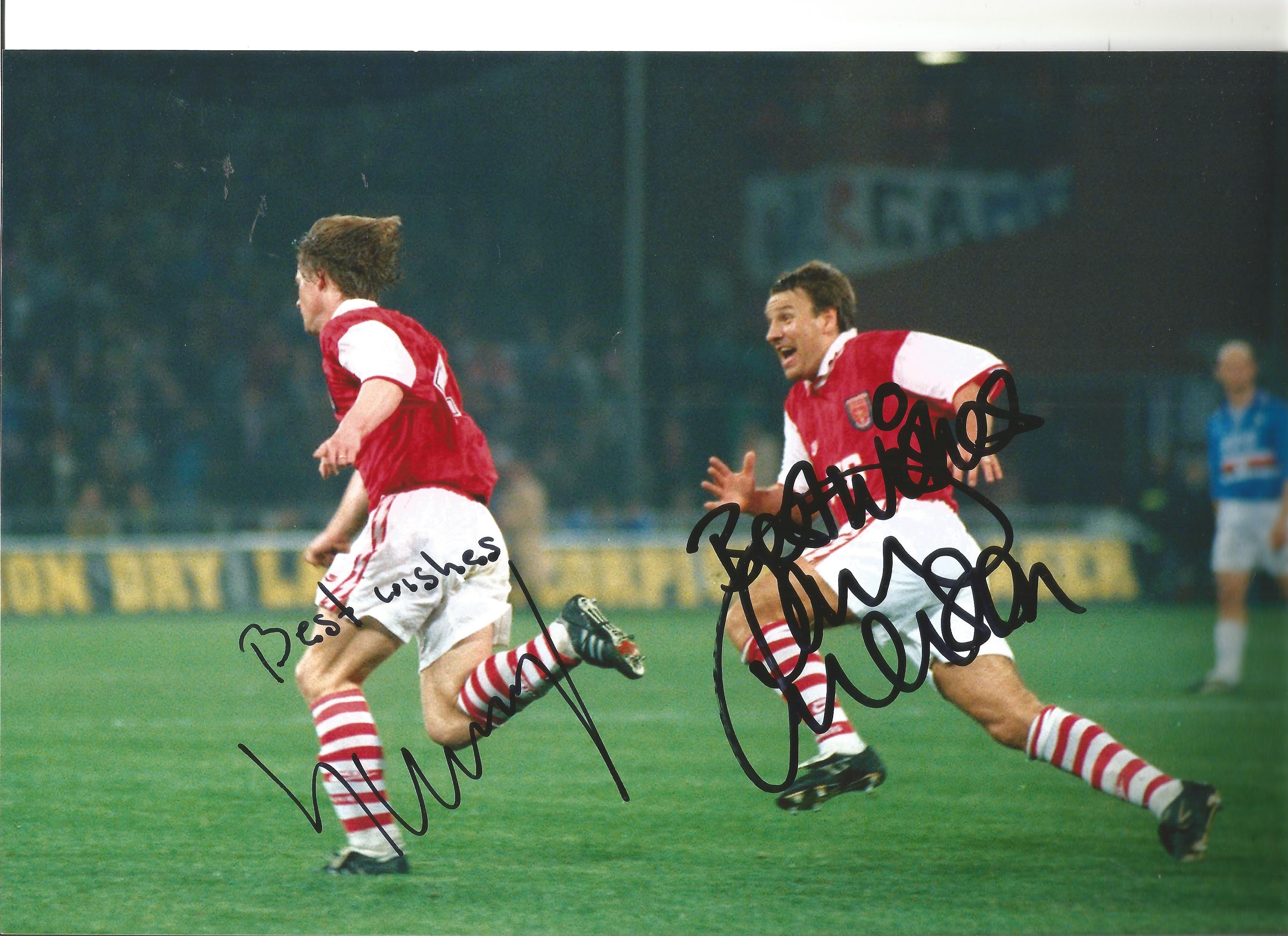 Paul Merson and Stefan Schwarz Arsenal Signed 10 x 8 inch football photo. Good Condition. All