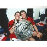 Gary Pallister and Lee Sharpe Man United Signed 12 x 8 inch football colour photo. Good Condition.