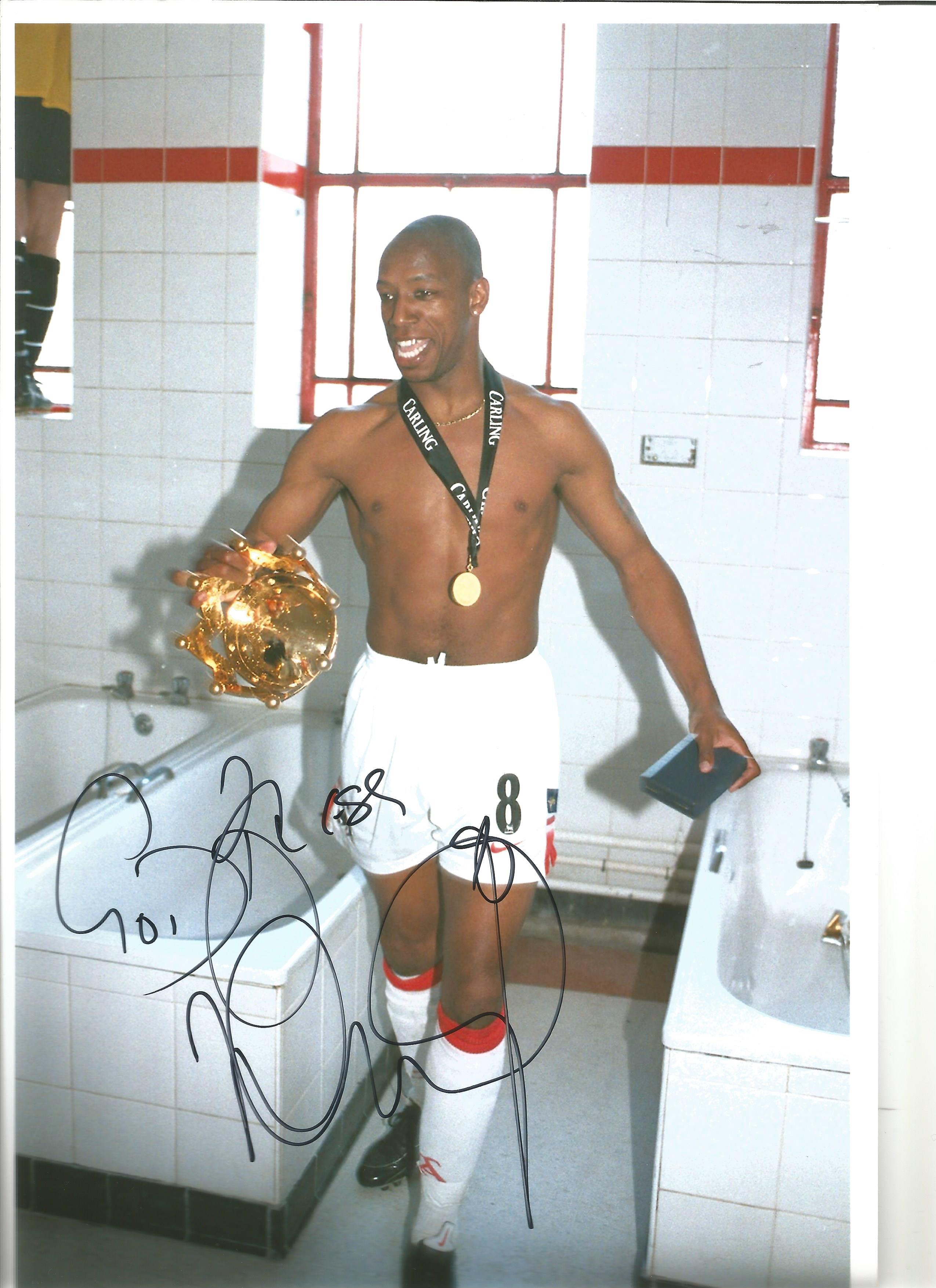 Ian Wright Arsenal Signed 12 x 8 inch football photo. Good Condition. All autographs are genuine