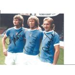 Rodney Marsh, Colin Bell and Denis Law Manchester City Signed 10 x 8 inch football photo. Good