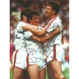 Lee Martin, Brian McClair and Mark Hughes Man United Signed 10 x 8 inch football photo. Good