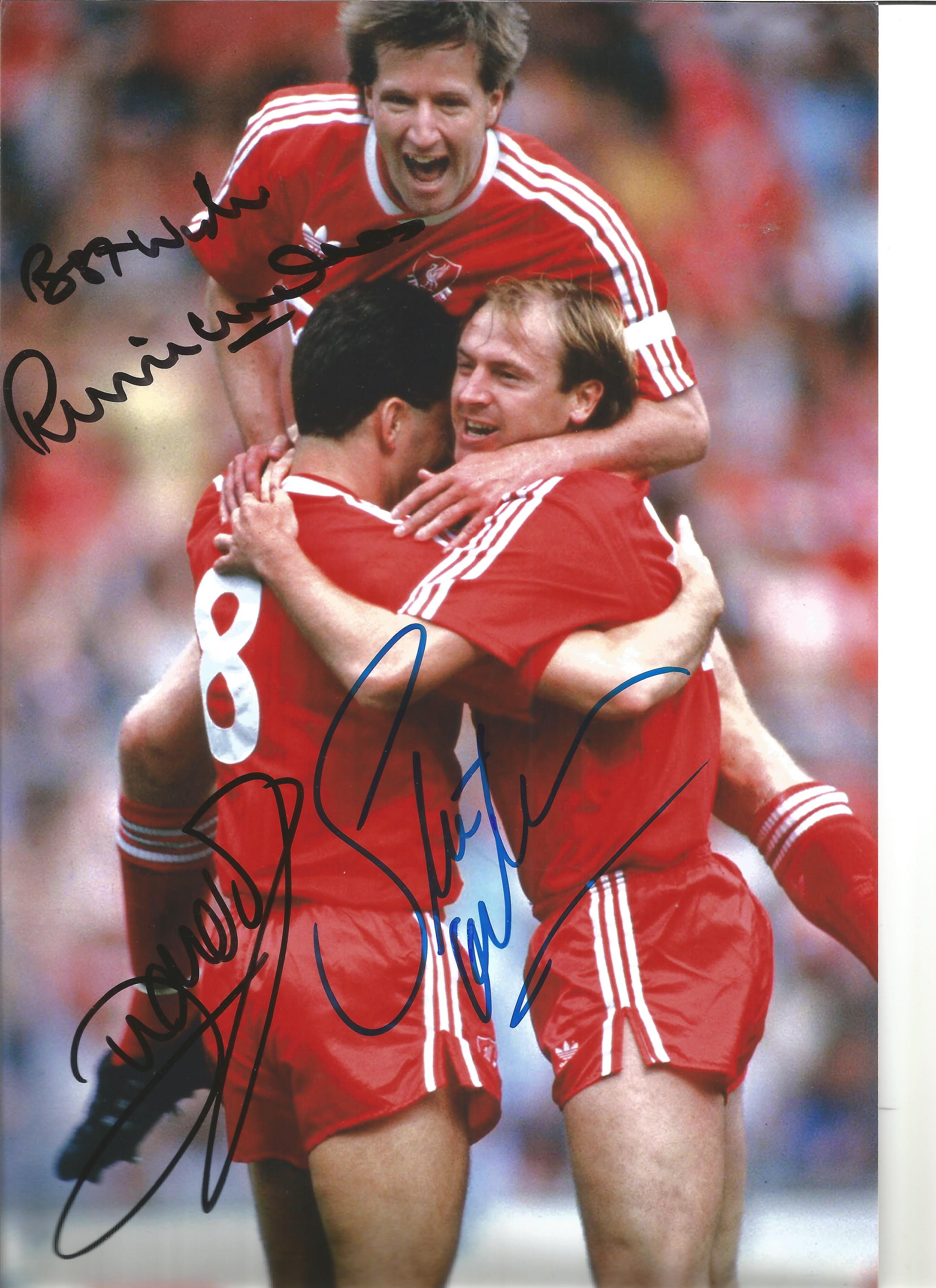 Ronnie Whelan John Aldridge and Steve McMahon Liverpool Signed 12 x 8 inch football photo. Good