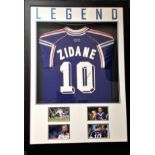 Zinedine Zidane 43 x 31 professionally framed and double mounted signed France football shirt.