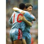 Peter Beardsley and John Barnes dual Liverpool Signed 16 x 12 inch football photo. Good Condition.