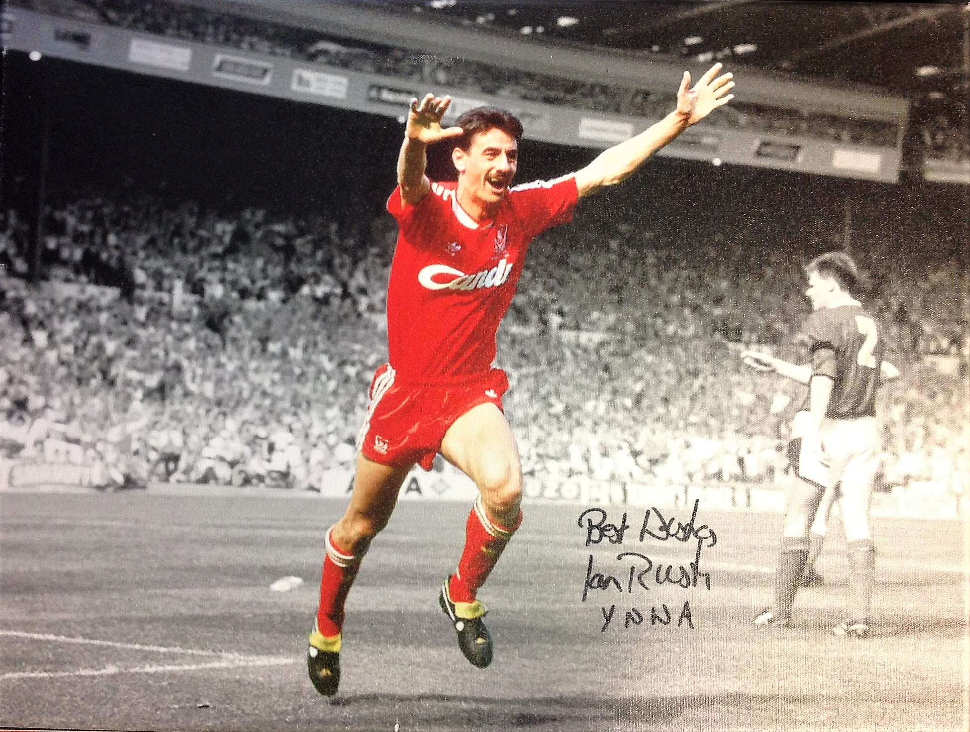 Ian Rush Canvas Liverpool Signed 18 X 24 inch football photo. Good Condition. All autographs are