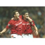 Steve Bruce and Mark Hughes Man United Signed 12x8 inch football photo. Good Condition. All