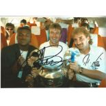 Didier Deschamps, Marcel Desailly and Rudi Voller Marseille Signed 12 x 8 inch football photo.