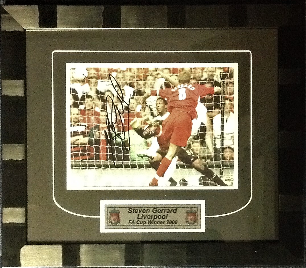 Steven Gerrard 19 X17 professionally framed and double mounted signed colour FA Cup winner 2006