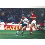 Mark Robins Man United Signed 12 x 8 inch football colour photo. Good Condition. All autographs