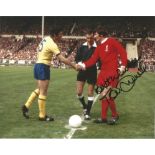 Tommy Smith signed 8x10 colour photo pictured shaking hands with Frank McLintock. Thomas Smith