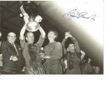 Bobby Charlton signed 6 x 6 b/w Man United football photo Cup celebration. Good Condition. All