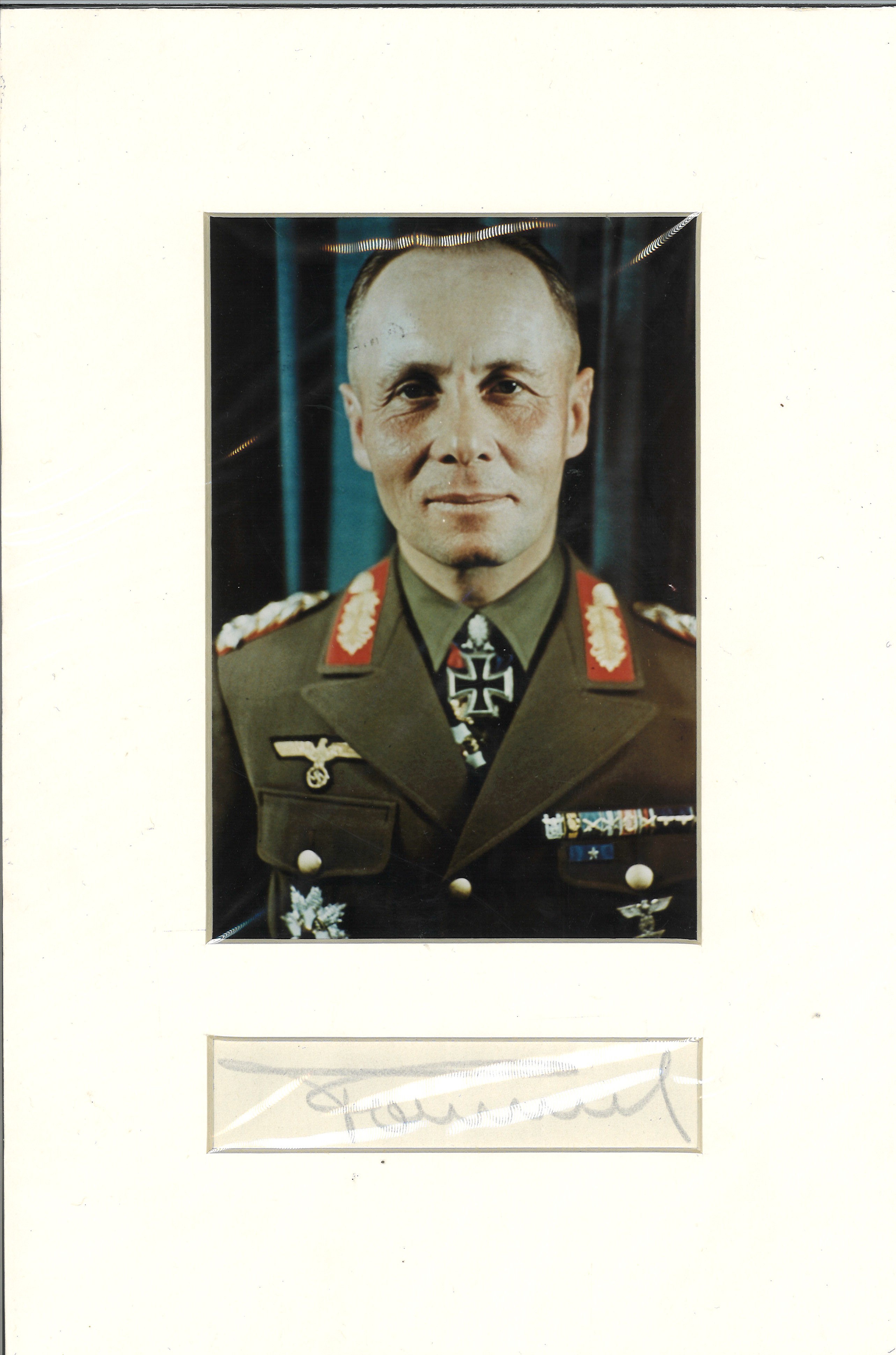 Erwin Rommel signed presentation with signature piece cut from a document. Signed boldly in grease