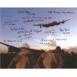 Multi signed 10x8 WW2 RAF colour photoshop Lancaster photo signed by 12. Includes F/O Brown, W/O