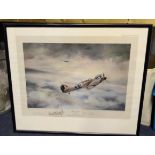 Rare WW2 Robert Taylor Pair of 1981 Remarqued framed prints, First of Many signed Douglas Bader