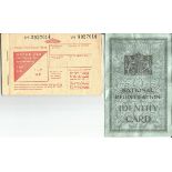 Ephemera collection. Contains a motor fuel ration pack and a national registration identity card.