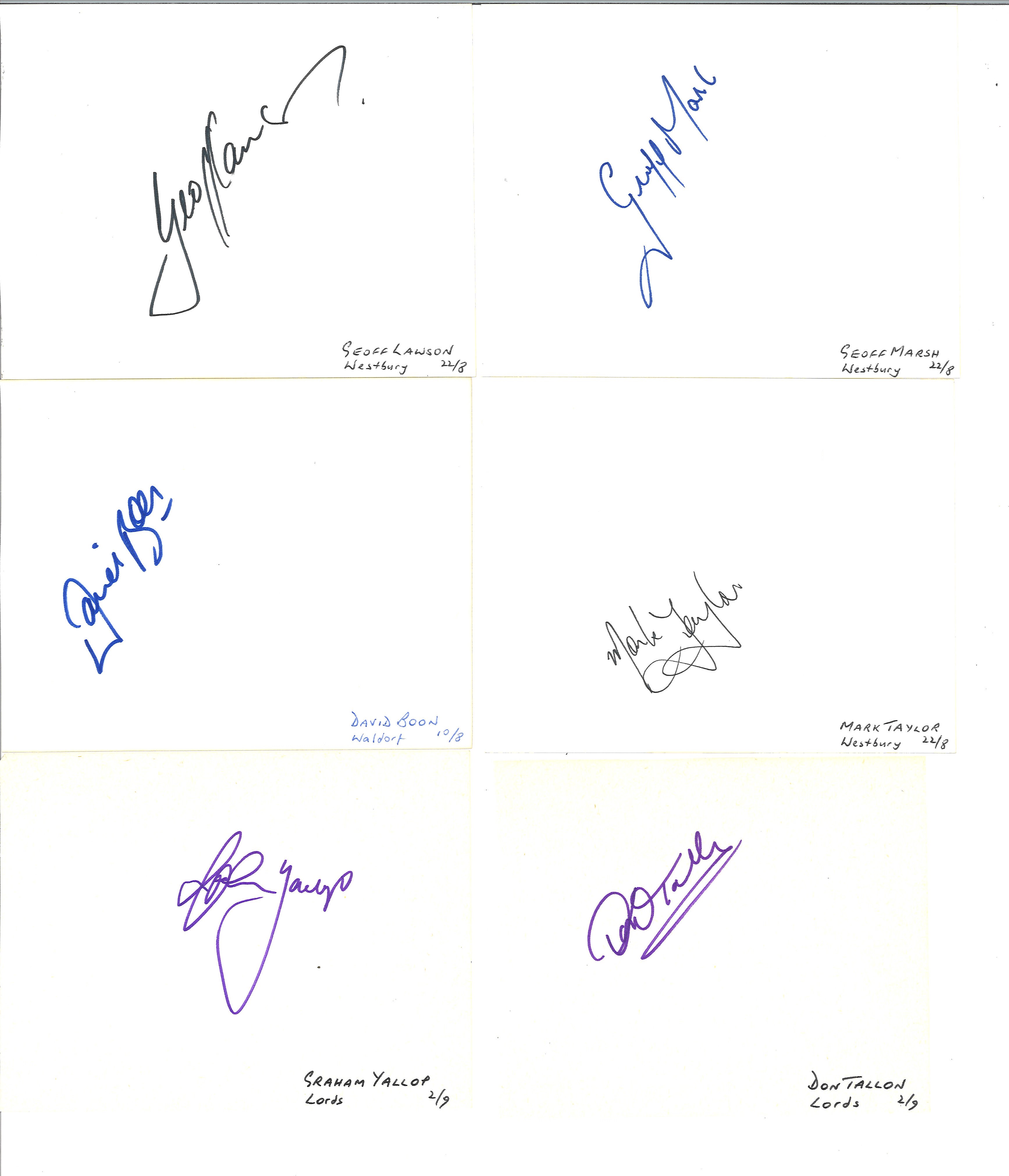 Australian cricket signed white card collection. 10 cards individually signed by Graham Yallop,