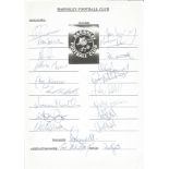 Barnsley FC 1995/6 signed team sheet. 21 signatures including Archdeacon, Wilson, Sheridan and more.