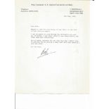 WW2 BOB ace Hugh Dundas typed signed letter to WW2 book author Alan Cooper. Military autograph. Good