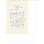 Sir Theodore Martin KCB KCVO hand written 1884 letter. He was a Scottish poet, biographer, and