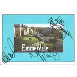 Haley Tamaddon, Roxanne Pallett and Lisa Riley signed Emmerdale 8x6 promotional flyer Actors. Good
