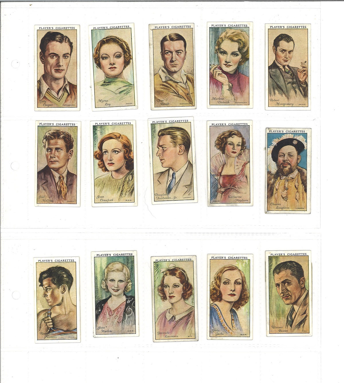 Film cigarette card collection 15 vintage cards picturing stars from the big screen such as Gary