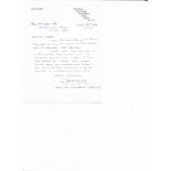 Grp Capt C Verity OBE handwritten letter regarding the Dambusters Association to WW2 book author