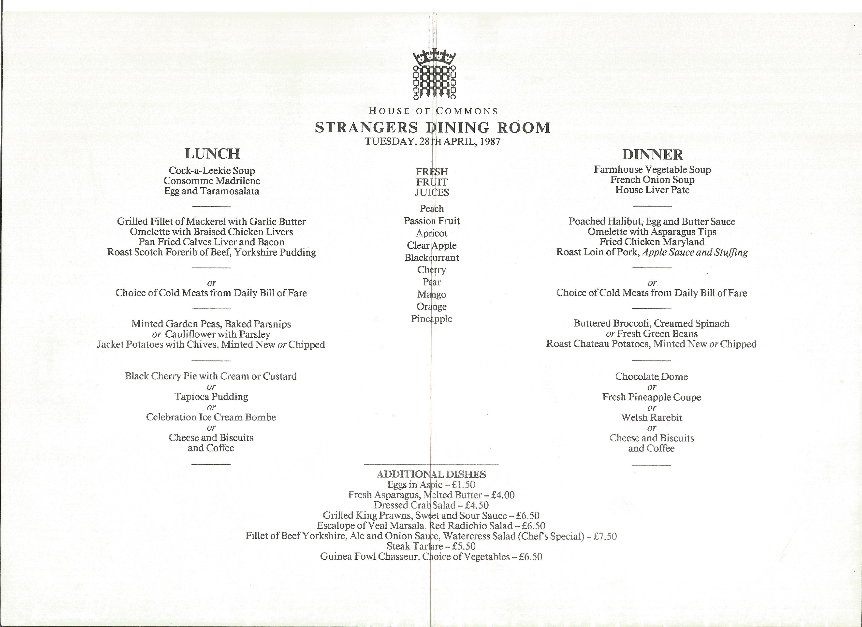 strangers' dining room menu