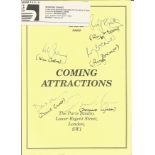 TV celebrities multiple signed Coming Attractions Radio sheet. Signed by Will Carling, David