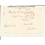 William Lamb, 2nd Viscount Melbourne signed free front envelope paid down to larger page. Comes with