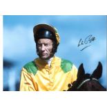 Horse Racing Lester Piggott 12x16 signed colour photo. Lester Keith Piggott (born 5 November 1935)