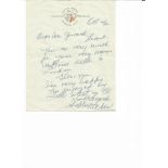 Sophie Tucker handwritten letter with biography page. Good Condition. All autographs are genuine