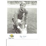 Roger Hunt signed 10x8 black and white Autographed Editions photo. Biography on reverse. Good
