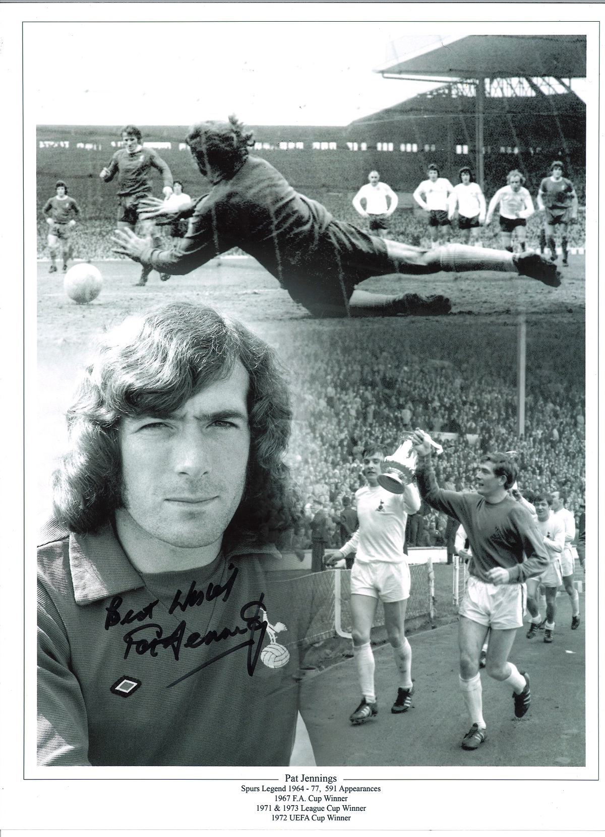 Pat Jennings Collage Arsenal Signed 16 x 12 inch football photo. Supplied from stock of www.