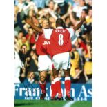 Dennis Bergkamp and Ian Wright. Arsenal Signed 16 x 12 inch football photo. Supplied from stock of