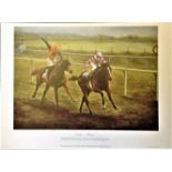 Horse Racing print titled "Lester's Return by the artist Maxine Cox picturing Lester Piggott winning