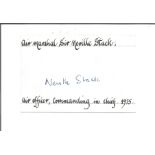 Air Marshall Sir Neville Stack AOC in chief signed 6 x 4 white card with name and details neatly