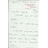 General Sir Richard O'Connor hand written letter on personal stationary regarding a visit and talk