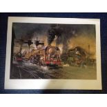 Railway Print 24x31 titled STABLING FOR GIANTS by the artist Terence Cuneo picturing The