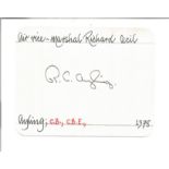 AVM Richard Ayling signed 6 x 4 white card with name and details neatly written to top and bottom,