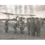 RAF School 1936 original 10 x 8 press photo with cadet being fitted with parachute in front of