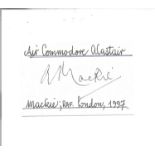 Air Cdre Alastair Mackie signed 4 x 2 white card with name and details neatly written to top and