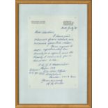 Sir Roden Cutler VC, AK, KCMG, KCVO, CBE, 12x9 mounted and framed ALS dated 16th July 1996