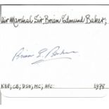 Air Marshall Sir Brian Baker signed 6 x 4 white card with name and details neatly written to top and